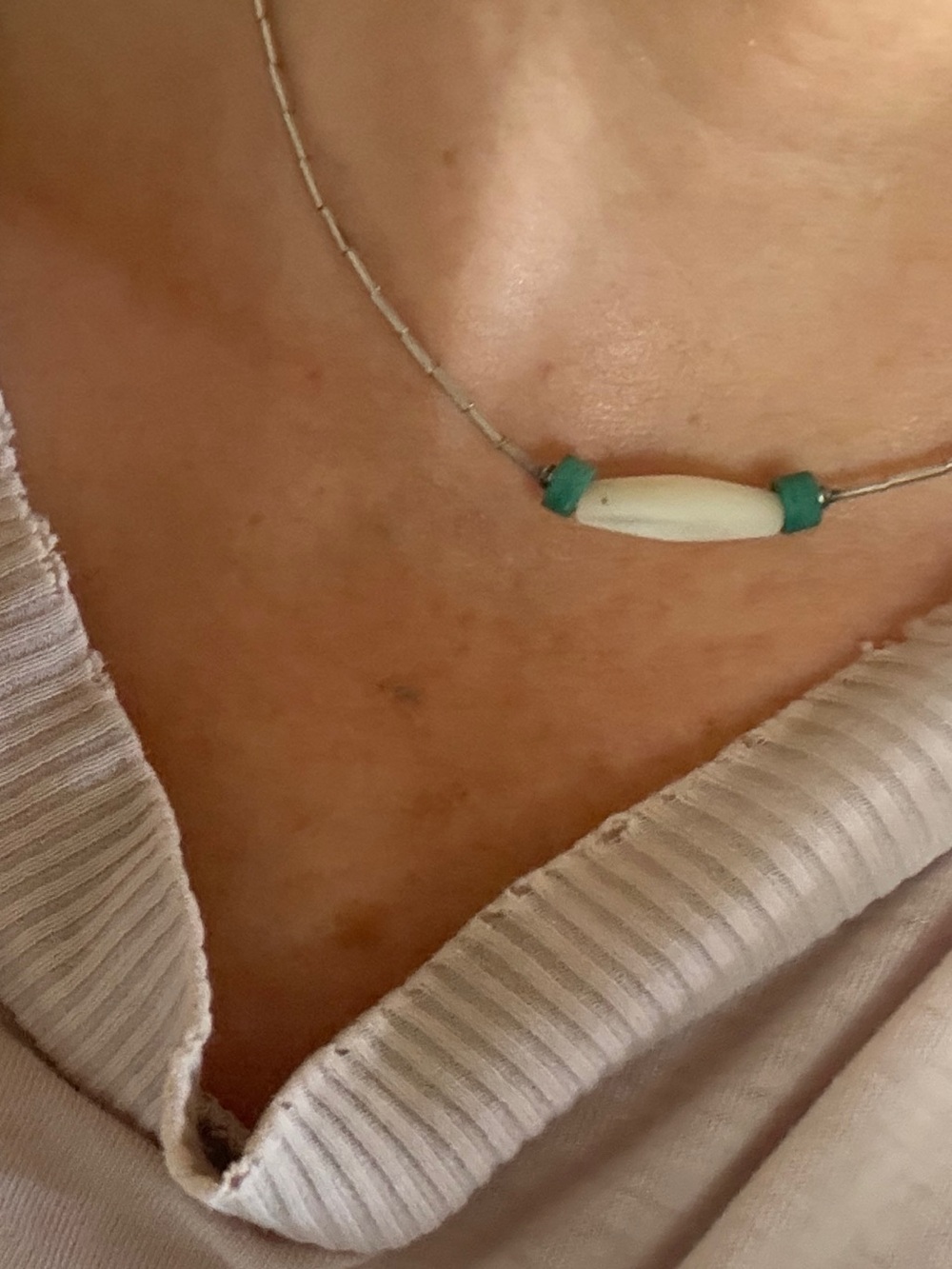 Sterling Silver native choker Necklace with White Barrel Bead and Teal Accents